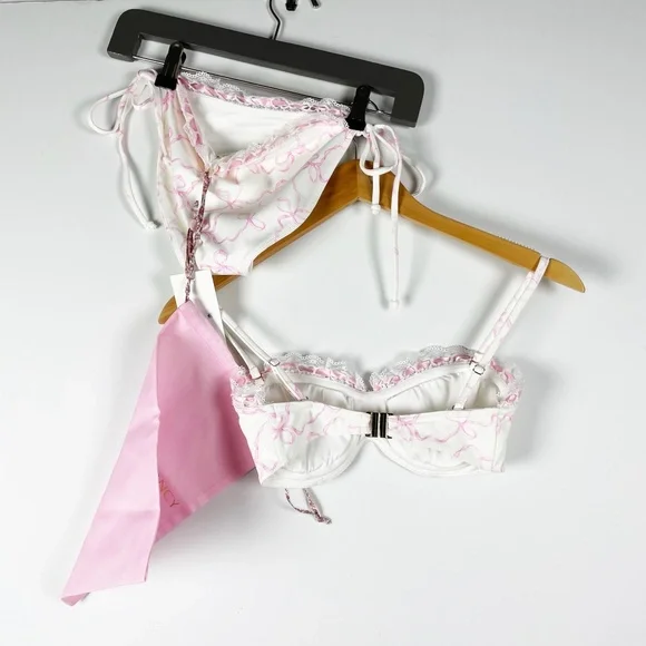 NEW LoveShackFancy Tallie Lace Two Piece Bikini Swim Bathing Suit Pastry Pink XS - Picture 3 of 3